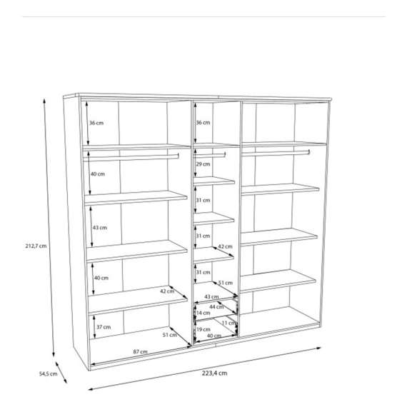 Garderobeskap GLENKEEN 223x213 cm - 5 dører - 2 skuffer - eik valencia - rotting