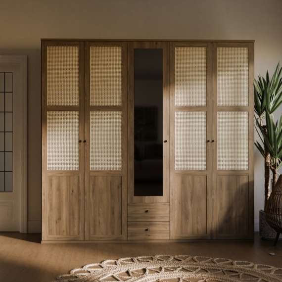 Garderobeskap GLENKEEN 223x213 cm - 5 dører - 2 skuffer - eik valencia - rotting