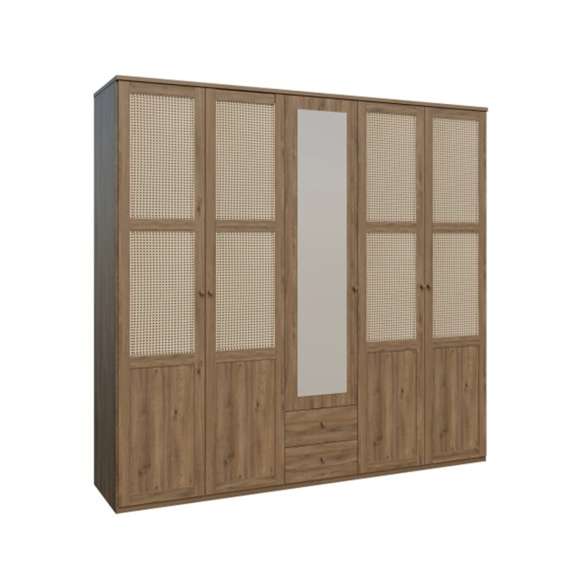 Garderobeskap GLENKEEN 223x213 cm - 5 dører - 2 skuffer - eik valencia - rotting