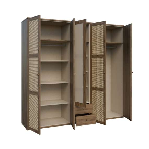 Garderobeskap GLENKEEN 223x213 cm - 5 dører - 2 skuffer - eik valencia - rotting