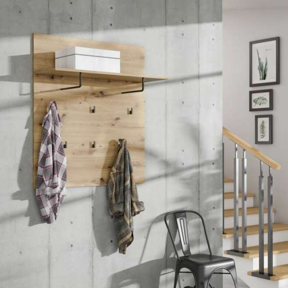 Veggpanel med knagger TRONDHEIM 89x100 cm - hylle - eik artisan