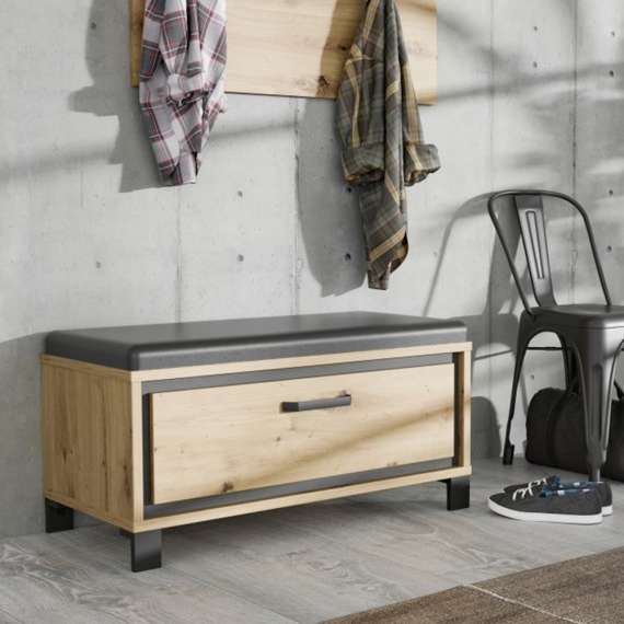 Skobenk TRONDHEIM 89x45 cm - eik artisan - eik svart - pute