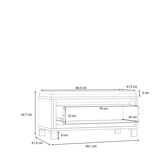 Skobenk TRONDHEIM 89x45 cm - eik artisan - eik svart - pute