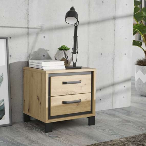 Nattbord TRONDHEIM 50x50 cm - eik artisan - eik svart - 2 skuffer
