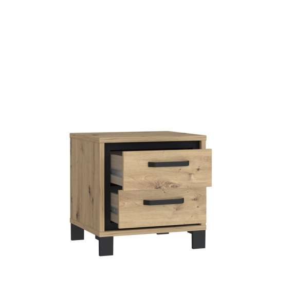 Nattbord TRONDHEIM 50x50 cm - eik artisan - eik svart - 2 skuffer