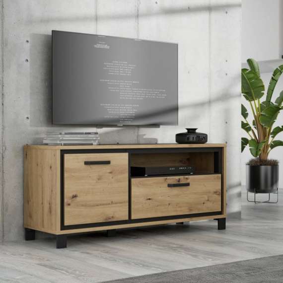 Tv-benk TRONDHEIM 132x59 cm - eik artisan - eik svart - 1 skuff - 1 dør