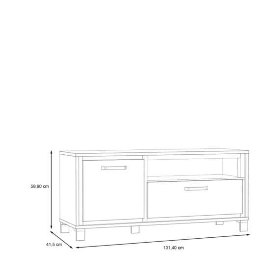 Tv-benk TRONDHEIM 132x59 cm - eik artisan - eik svart - 1 skuff - 1 dør