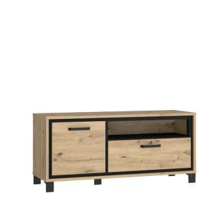 Tv-benk TRONDHEIM 132x59 cm - eik artisan - eik svart - 1 skuff - 1 dør
