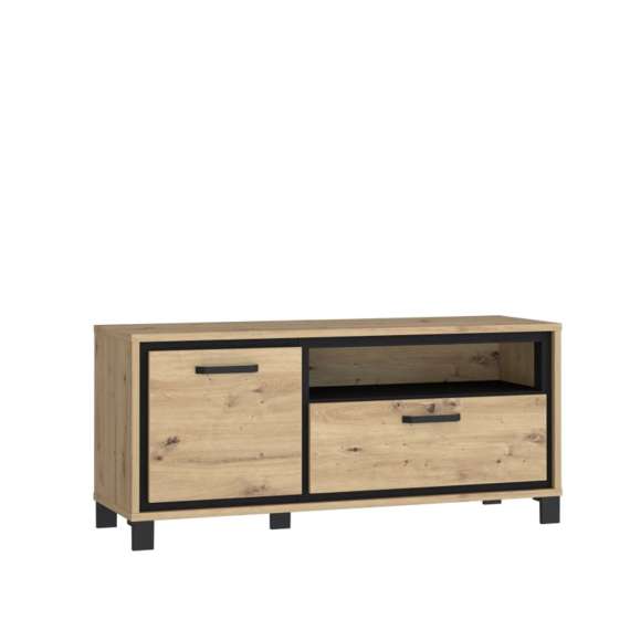 Tv-benk TRONDHEIM 132x59 cm - eik artisan - eik svart - 1 skuff - 1 dør