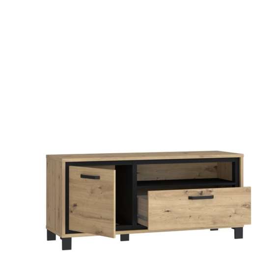 Tv-benk TRONDHEIM 132x59 cm - eik artisan - eik svart - 1 skuff - 1 dør