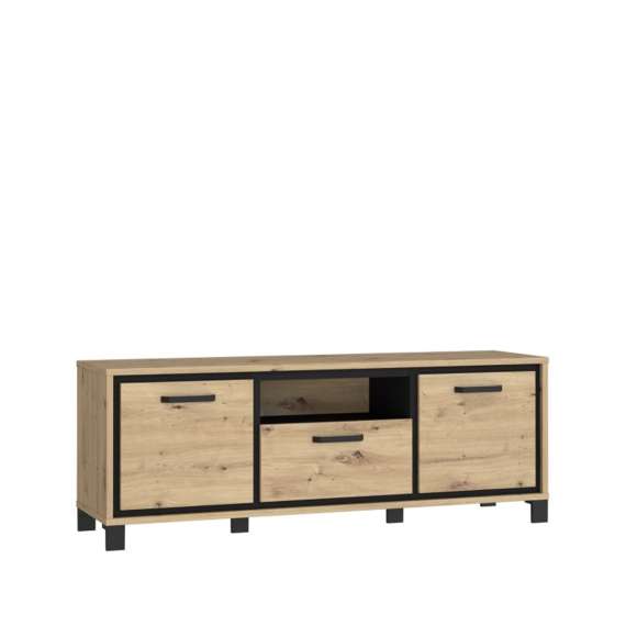 Tv-benk TRONDHEIM 159x59 cm - eik artisan - eik svart - 1 skuff - 2 dører