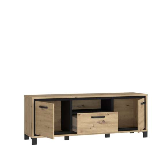 Tv-benk TRONDHEIM 159x59 cm - eik artisan - eik svart - 1 skuff - 2 dører