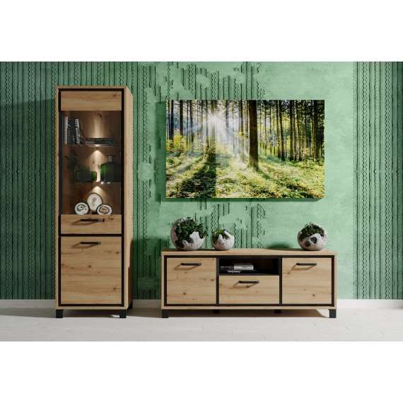 Tv-benk TRONDHEIM 159x59 cm - eik artisan - eik svart - 1 skuff - 2 dører