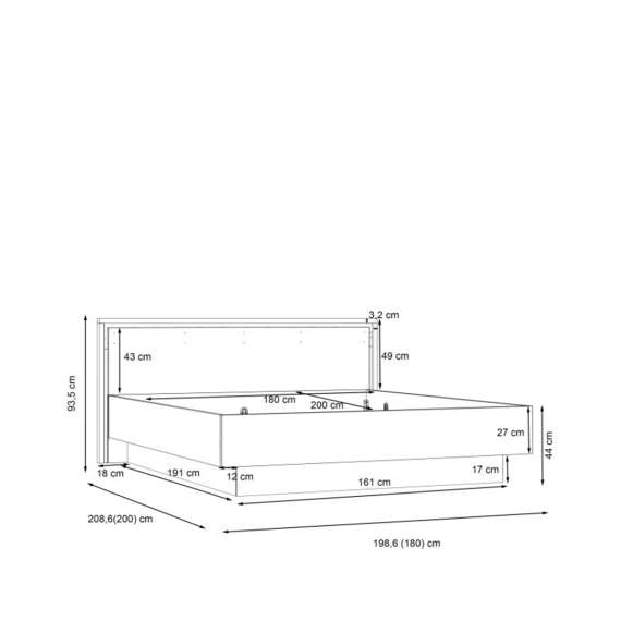 Seng TRONDHEIM 180x200 cm - eik artisan - eik svart