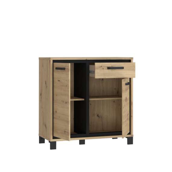 Skjenk TRONDHEIM 91x91 cm - 2 dører - 1 skuff - eik artisan - eik svart