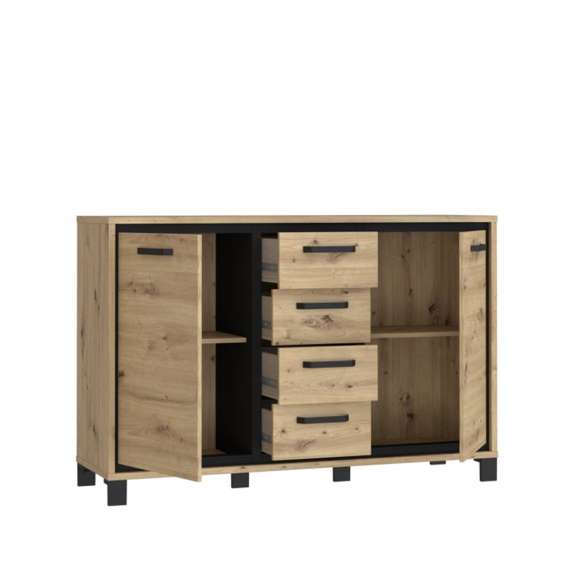 Skjenk TRONDHEIM 138x91 cm - 2 dører - 4 skuffer - eik artisan - eik svart