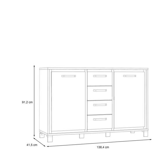 Skjenk TRONDHEIM 138x91 cm - 2 dører - 4 skuffer - eik artisan - eik svart
