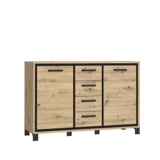 Skjenk TRONDHEIM 138x91 cm - 2 dører - 4 skuffer - eik artisan - eik svart