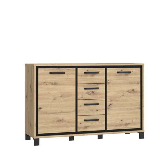 Skjenk TRONDHEIM 138x91 cm - 2 dører - 4 skuffer - eik artisan - eik svart