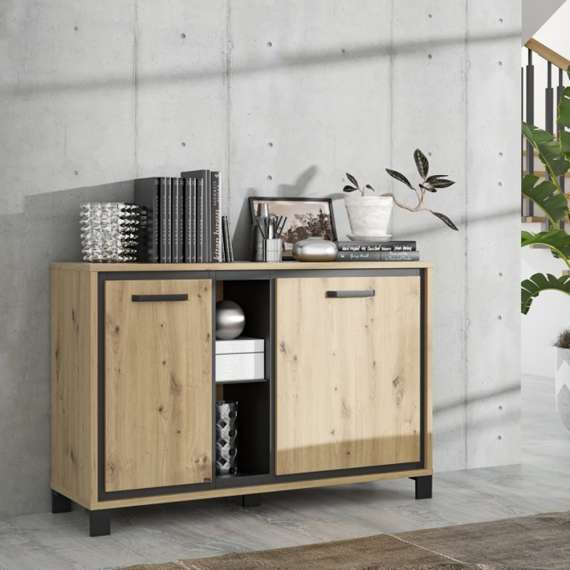 Skjenk TRONDHEIM 120x81 cm - 2 dører - eik artisan - eik svart