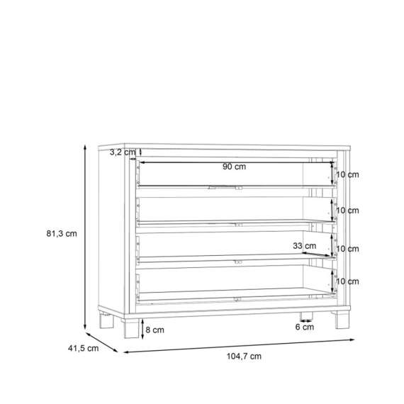 Skjenk TRONDHEIM 105x81 cm - 4 skuffer - eik artisan - eik svart