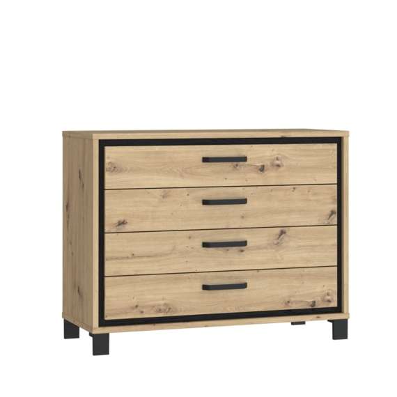 Skjenk TRONDHEIM 105x81 cm - 4 skuffer - eik artisan - eik svart