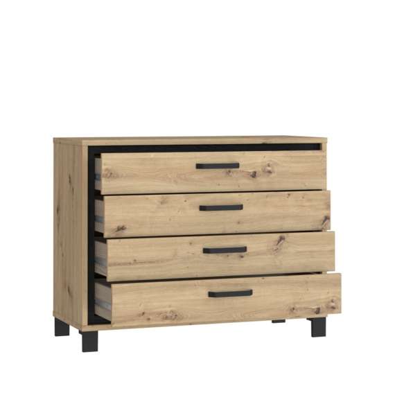 Skjenk TRONDHEIM 105x81 cm - 4 skuffer - eik artisan - eik svart