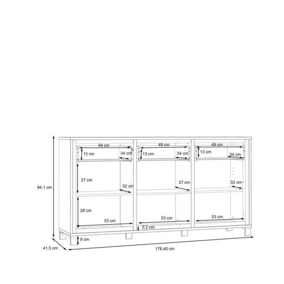 Skjenk TRONDHEIM 180x94 cm - 3 dører - 3 skuffer - eik artisan - eik svart