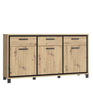 Skjenk TRONDHEIM 180x94 cm - 3 dører - 3 skuffer - eik artisan - eik svart