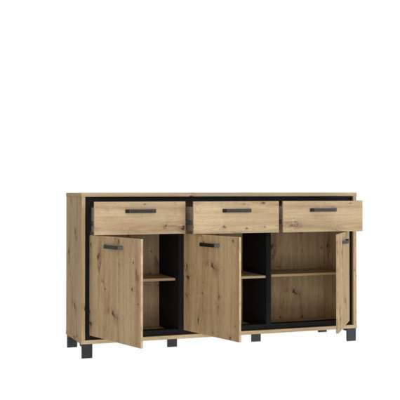 Skjenk TRONDHEIM 180x94 cm - 3 dører - 3 skuffer - eik artisan - eik svart