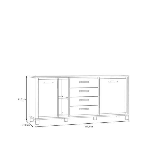 Skjenk TRONDHEIM 177x91 cm - 2 dører - 4 skuffer - eik artisan - eik svart