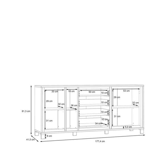 Skjenk TRONDHEIM 177x91 cm - 2 dører - 4 skuffer - eik artisan - eik svart