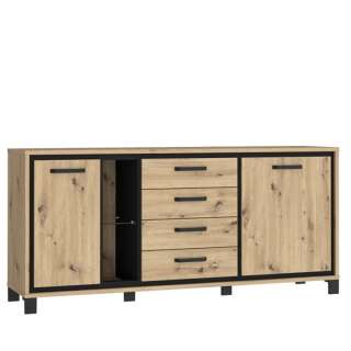 Skjenk TRONDHEIM 177x91 cm - 2 dører - 4 skuffer - eik artisan - eik svart