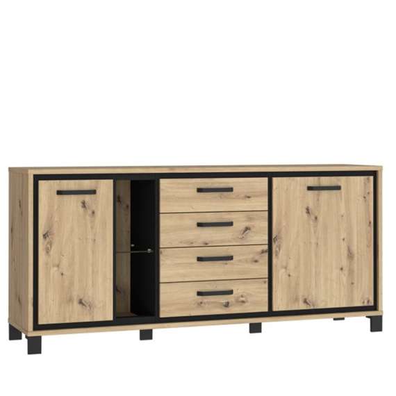 Skjenk TRONDHEIM 177x91 cm - 2 dører - 4 skuffer - eik artisan - eik svart