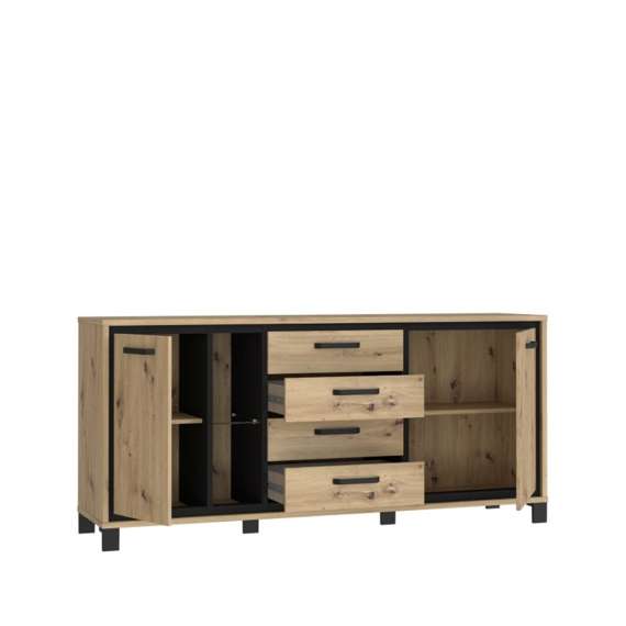 Skjenk TRONDHEIM 177x91 cm - 2 dører - 4 skuffer - eik artisan - eik svart