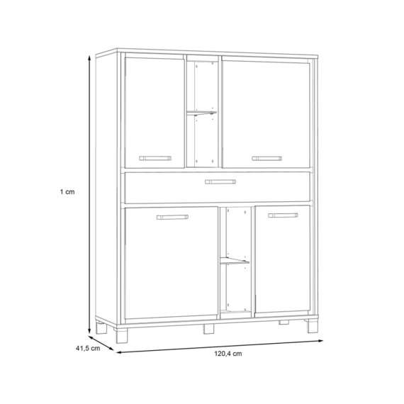 Skap TRONDHEIM 120x161 cm - 4 dører - 1 skuff - eik artisan - eik svart