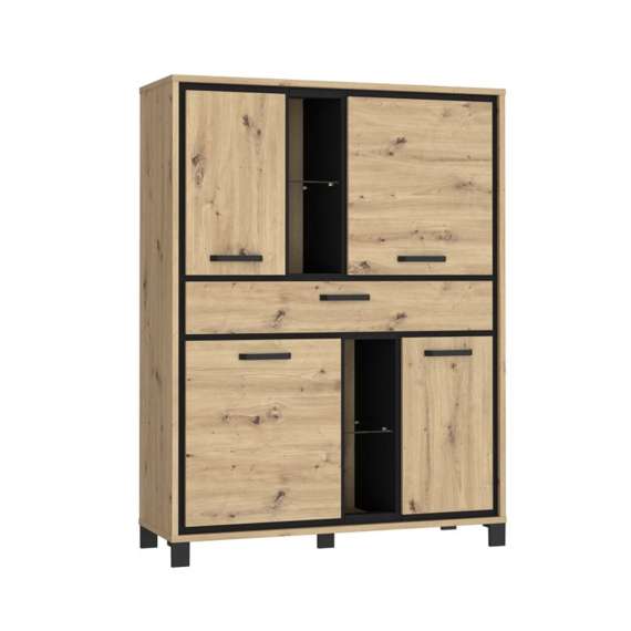 Skap TRONDHEIM 120x161 cm - 4 dører - 1 skuff - eik artisan - eik svart