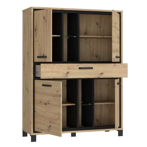 Skap TRONDHEIM 120x161 cm - 4 dører - 1 skuff - eik artisan - eik svart