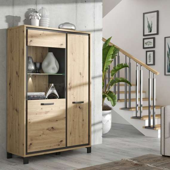 Vitrineskap TRONDHEIM 101x161 cm - 2 dører - eik artisan - eik svart