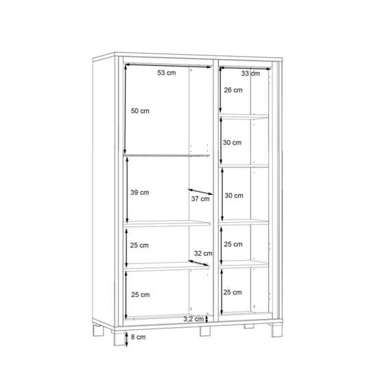 Vitrineskap TRONDHEIM 101x161 cm - 2 dører - eik artisan - eik svart