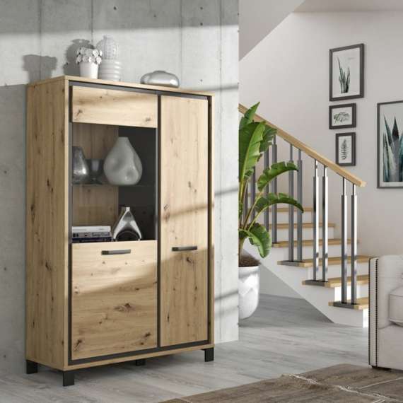 Vitrineskap TRONDHEIM 101x161 cm - 2 dører - eik artisan - eik svart