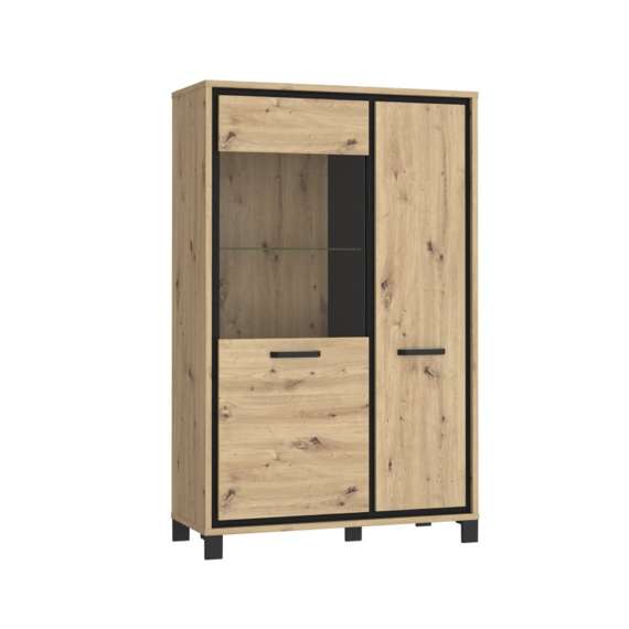 Vitrineskap TRONDHEIM 101x161 cm - 2 dører - eik artisan - eik svart