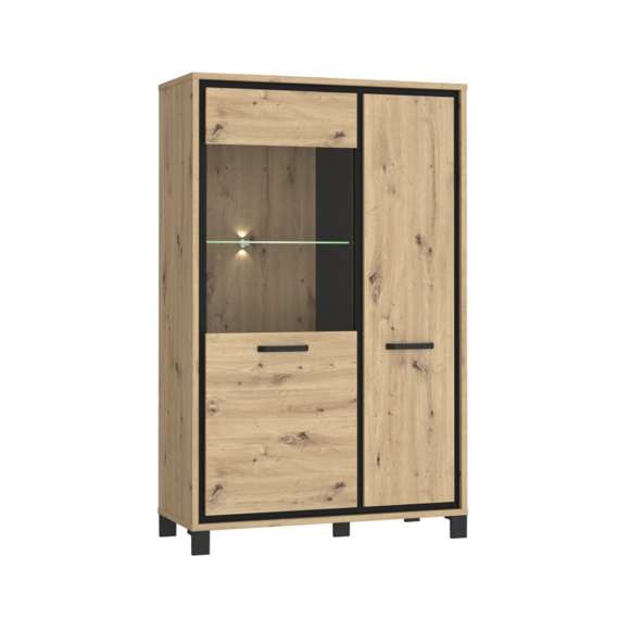 Vitrineskap TRONDHEIM 101x161 cm - 2 dører - eik artisan - eik svart