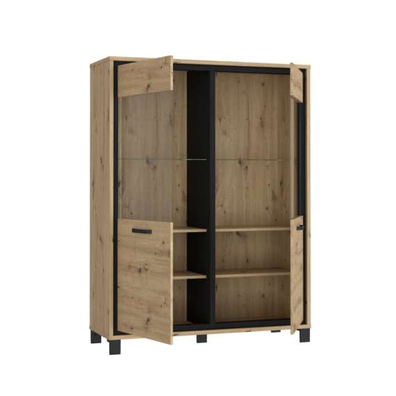 Vitrineskap TRONDHEIM 120x161 cm - 2 dører - eik artisan - eik svart
