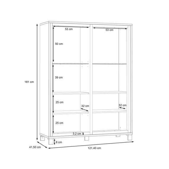 Vitrineskap TRONDHEIM 120x161 cm - 2 dører - eik artisan - eik svart