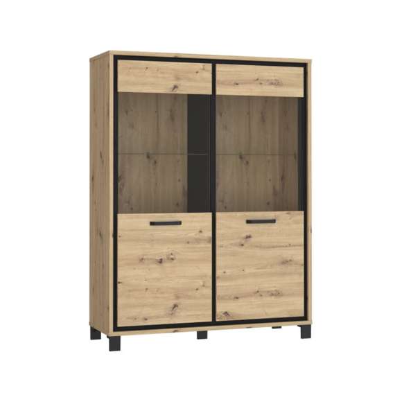 Vitrineskap TRONDHEIM 120x161 cm - 2 dører - eik artisan - eik svart
