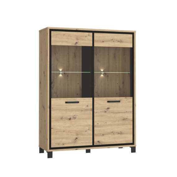 Vitrineskap TRONDHEIM 120x161 cm - 2 dører - eik artisan - eik svart