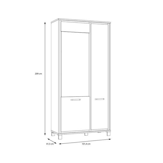 Vitrineskap TRONDHEIM 100x209 cm - 2 dører - eik artisan - eik svart