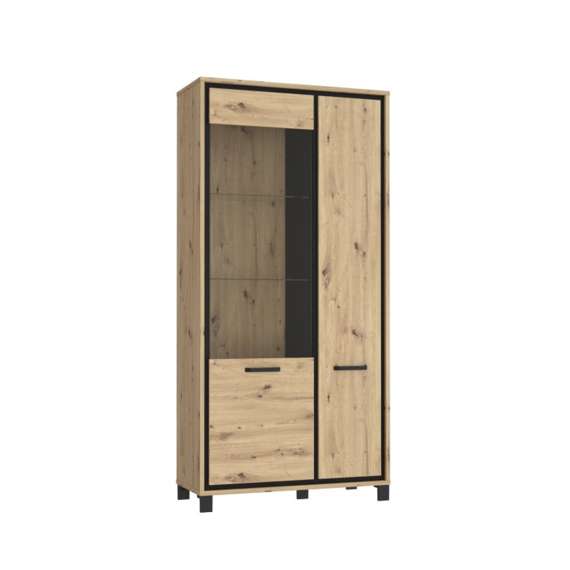 Vitrineskap TRONDHEIM 100x209 cm - 2 dører - eik artisan - eik svart