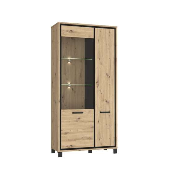 Vitrineskap TRONDHEIM 100x209 cm - 2 dører - eik artisan - eik svart
